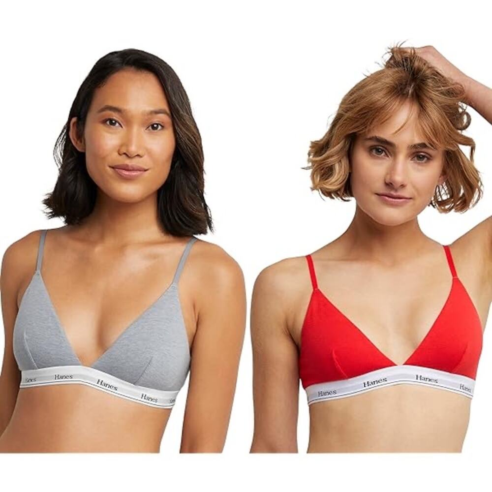 Hanes Originals Women's 2pk Stretch Cotton Triangle Bralette - Red/Gray Large